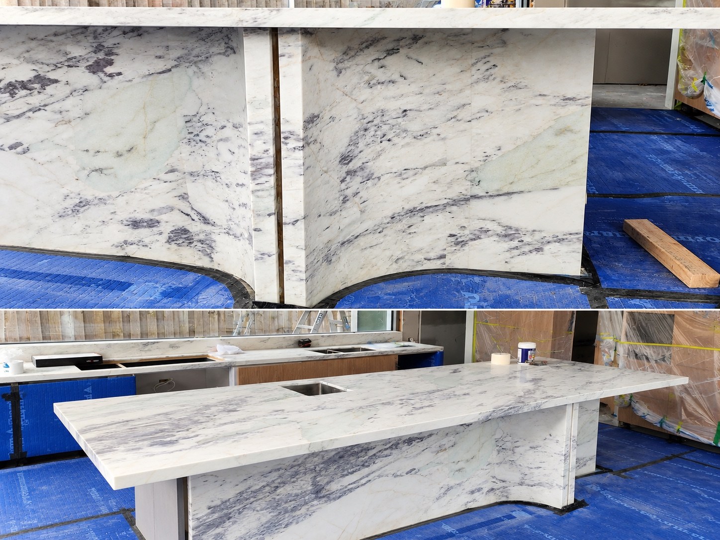 Curved stone kitchen island
