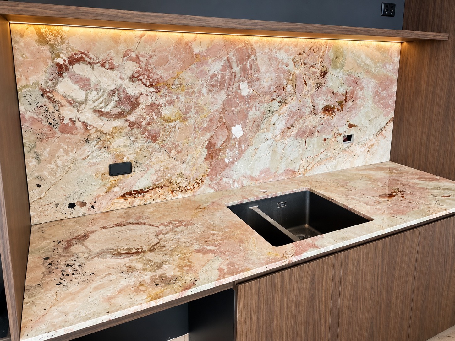 Pink-toned natural stone kitchen