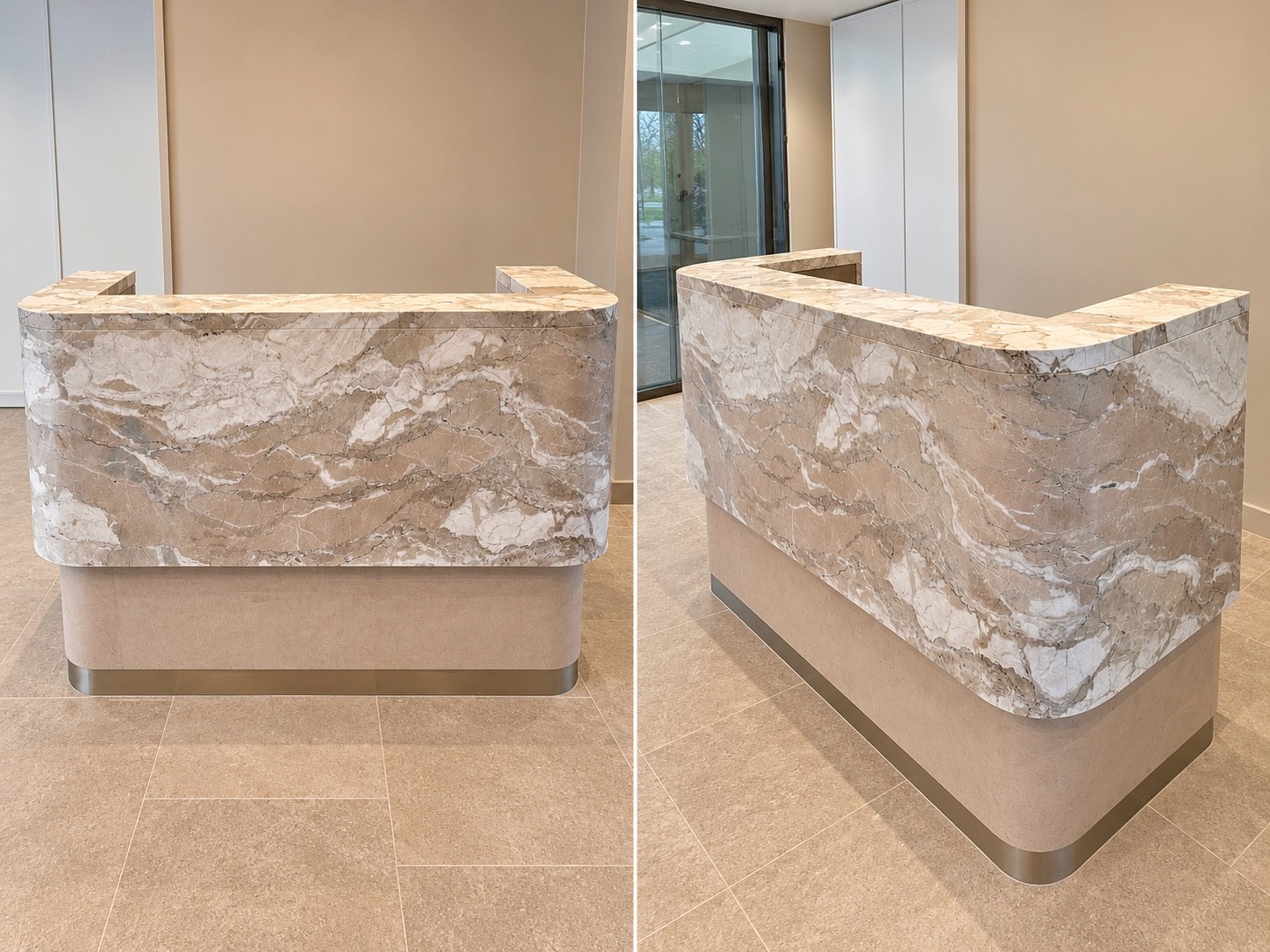 Curved stone reception counter